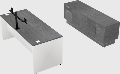 Parallel desk with low credenza