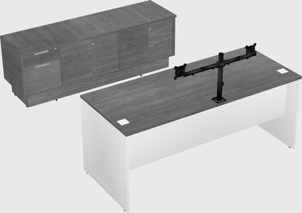 Parallel desk with low credenza