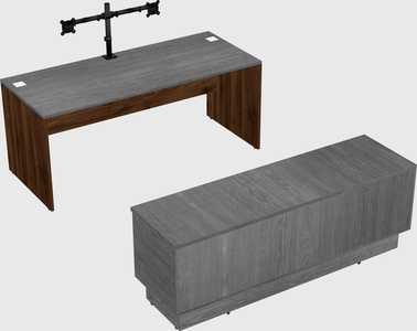 Parallel desk with low credenza