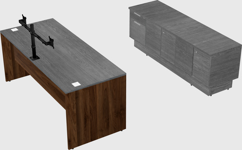 Parallel desk with low credenza