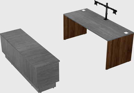 Parallel desk with low credenza