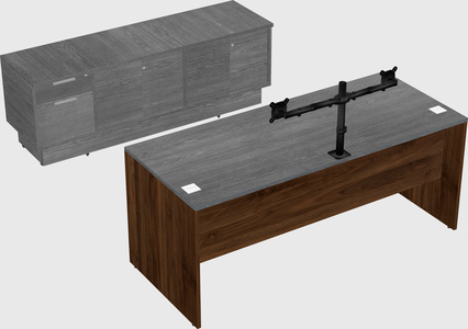Parallel desk with low credenza