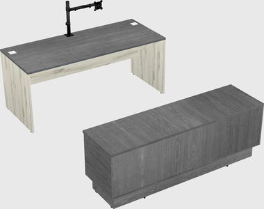 Parallel desk with low credenza