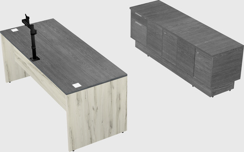 Parallel desk with low credenza