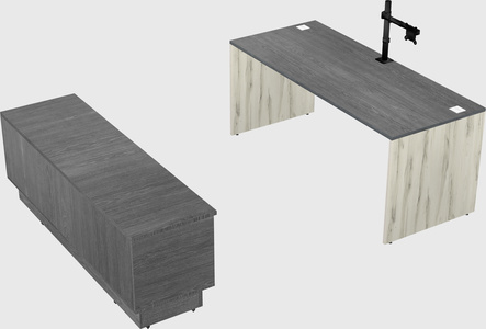 Parallel desk with low credenza