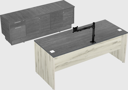 Parallel desk with low credenza