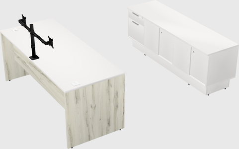 Parallel desk with low credenza