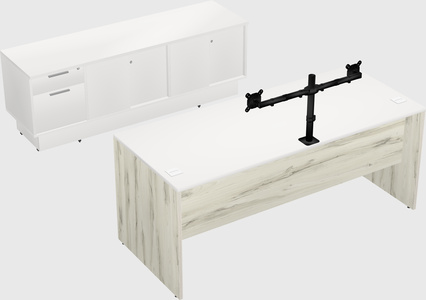 Parallel desk with low credenza