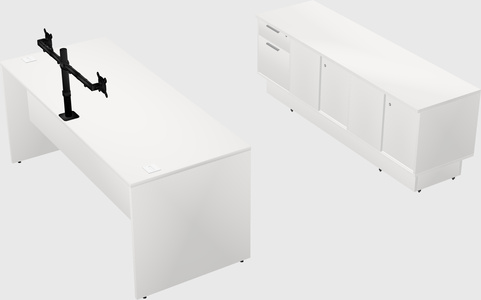 Parallel desk with low credenza