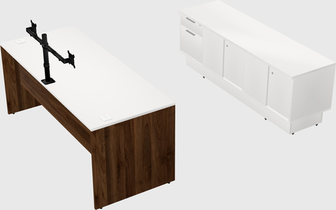 Parallel desk with low credenza