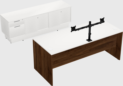 Parallel desk with low credenza