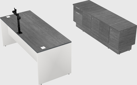 Parallel desk with low credenza