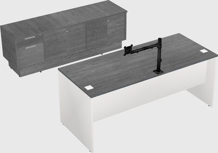 Parallel desk with low credenza
