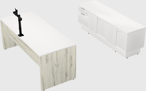 Parallel desk with low credenza