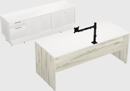 Parallel desk with low credenza