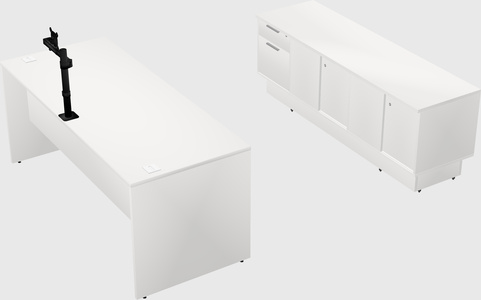 Parallel desk with low credenza