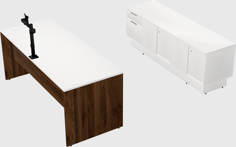 Parallel desk with low credenza