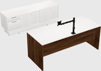 Parallel desk with low credenza