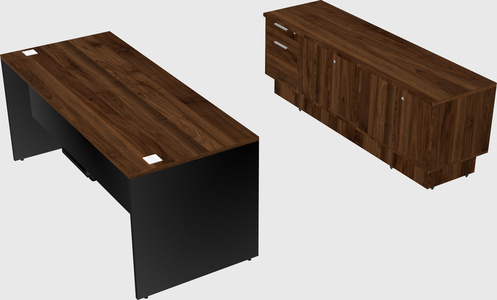 Parallel desk with low credenza