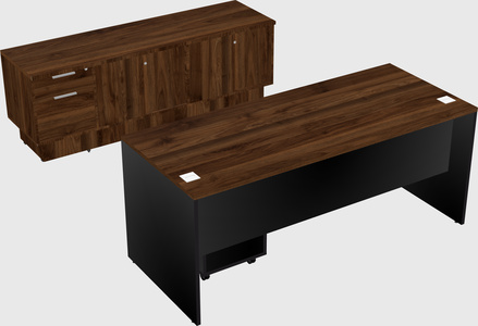 Parallel desk with low credenza