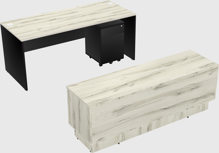 Parallel desk with low credenza