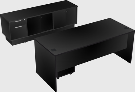 Parallel desk with low credenza