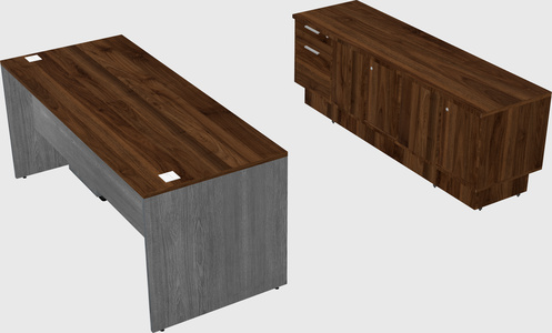 Parallel desk with low credenza