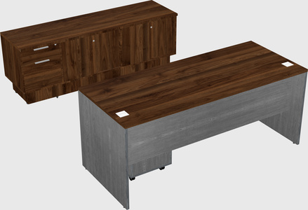 Parallel desk with low credenza