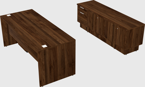 Parallel desk with low credenza