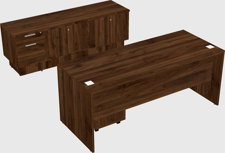 Parallel desk with low credenza