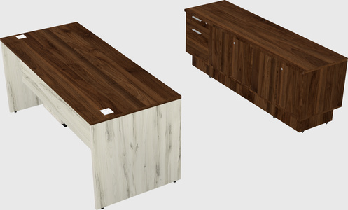 Parallel desk with low credenza