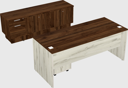 Parallel desk with low credenza