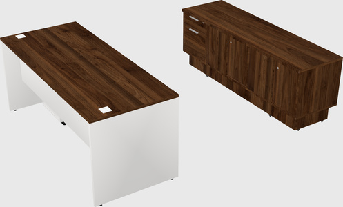 Parallel desk with low credenza