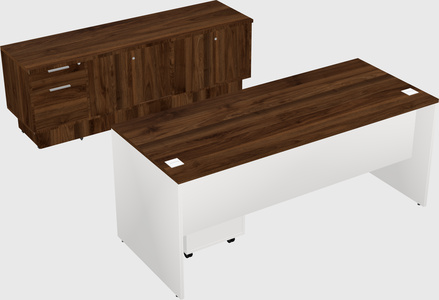 Parallel desk with low credenza
