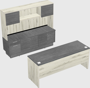 Parallel desk with low credenza