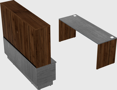 Parallel desk with low credenza