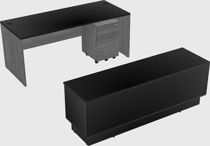 Parallel desk with low credenza