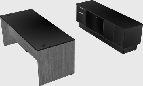 Parallel desk with low credenza