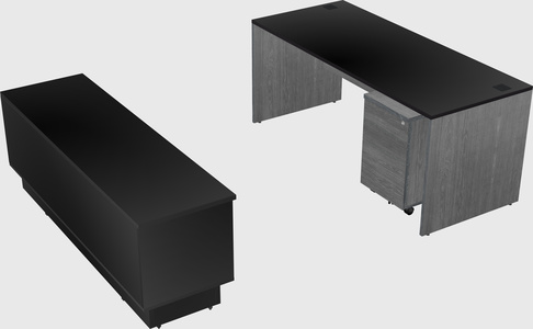 Parallel desk with low credenza