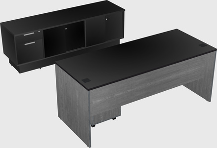 Parallel desk with low credenza