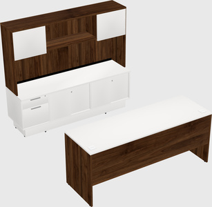 Parallel desk with low credenza
