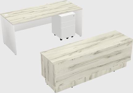Parallel desk with low credenza