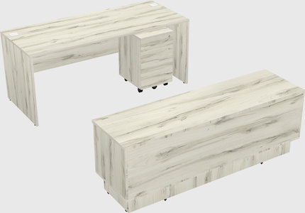 Parallel desk with low credenza