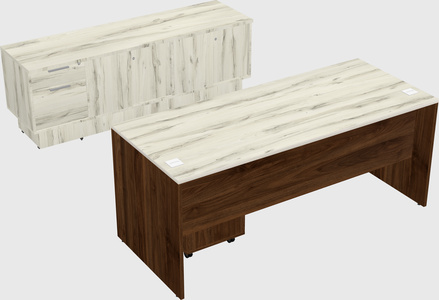Parallel desk with low credenza