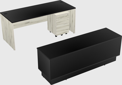 Parallel desk with low credenza