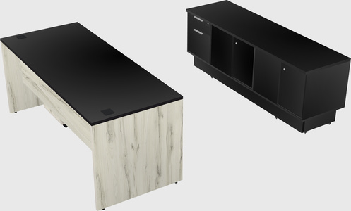 Parallel desk with low credenza