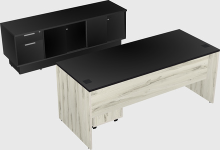 Parallel desk with low credenza