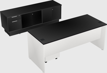 Parallel desk with low credenza