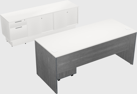 Parallel desk with low credenza