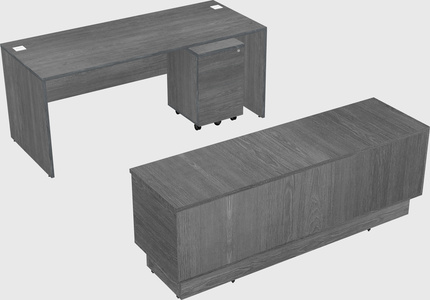 Parallel desk with low credenza